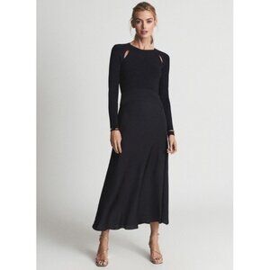 Reiss Octavia Knit Long Sleeve Dress with Satin Skirt